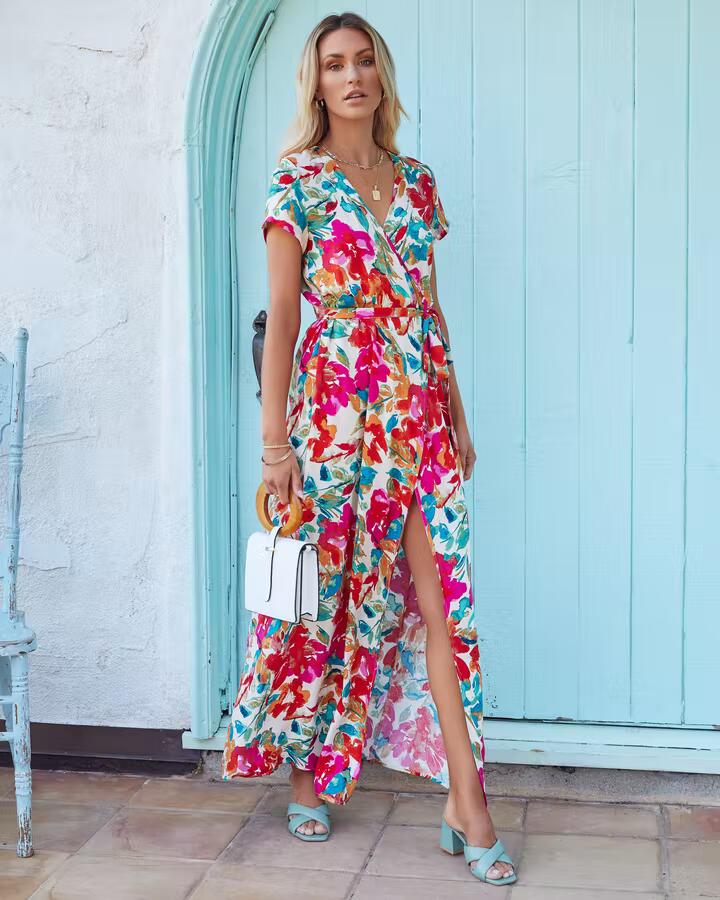 Dresses - New Lace-Up V-Neck Printed Short Sleeve Dress Women's - Γυναικεία μόδα σε εξαιρετικές τιμές! - Minx.gr🥇